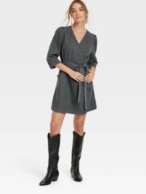 Universal Thread Charcoal Gray Wrap Mini Dress
